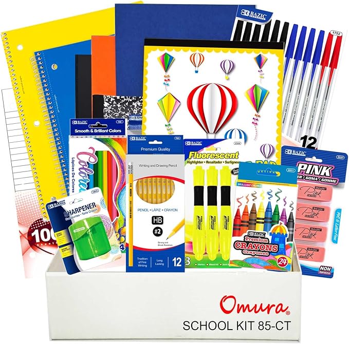 Pallet of 112 Elementary School Supply Boxes | 85 Piece Classroom Essentials Kit | Back to School Supplies Bulk Student Supply Kits