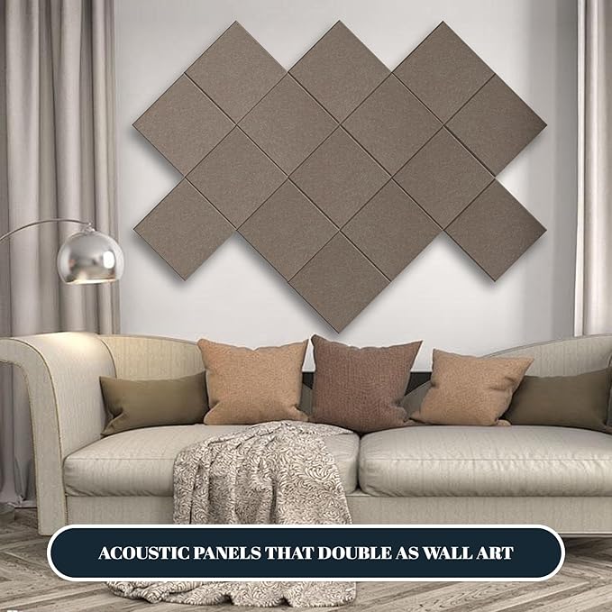 15 Pack Self-Adhesive Sound Proof Foam Panels for Walls, Acoustic Panels 12" x 12" x 0.35" High Density Sound Absorbing Tiles for Home Studio, Office, Gaming Room & Theater