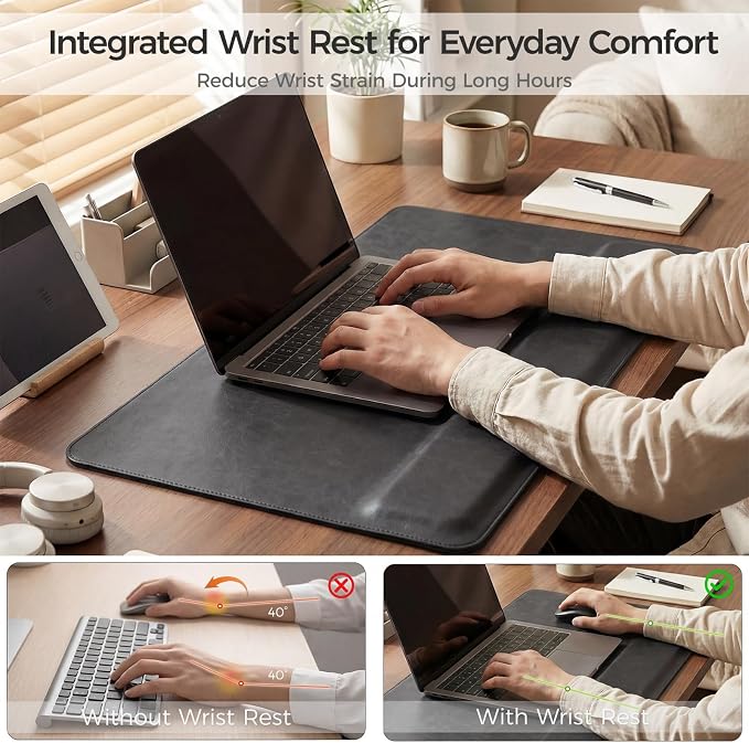 Magnetic Desk Mat System with Wrist Support 80×40cm, Premium Leather Desk Pad with Magnetic Accessories, Waterproof Non-Slip Desk Organizer for Office & Gaming