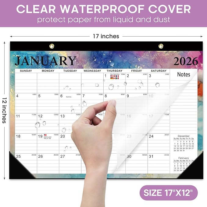 Desk Calendar 2026, 18 Months Calendar Runs from January 2026 to June 2027 - Large 17" x 12" Desktop/Wall Monthly Calendar for Home School, or Office - Gilded Elegance