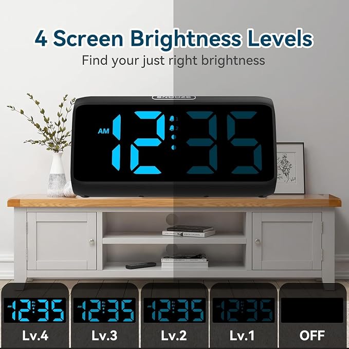 Netzu Digital Alarm Clocks for Bedrooms, Loud Alarm Clock with Dual Alarms, Bold Digits, 5 Dimmers, 4 Volumes, Snooze, Bedside Clock for Deep Sleepers Kids Teens Seniors, Plug in Clock, Easy to Set