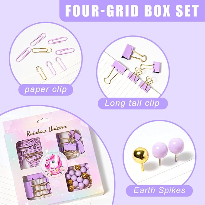 COMFYROOM Desk Accessories with Pen Holder, Office Supplies Desk Organizers and Accessories, Tape Dispenser, Stapler, Staple Remover, Staples, Clips Set, Ruler, Scissor, Pen, Tape (Purple)