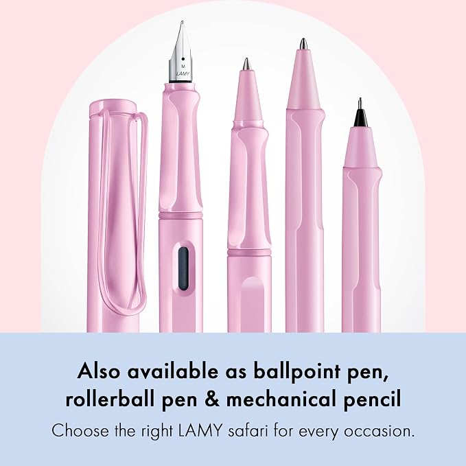 LAMY safari lightrose - Fountain Pen with ergonomic grip & polished Left-Handed steel nib (LH) in size M - ideal for any Writing & Calligraphy - including LAMY T 10 blue cartridge