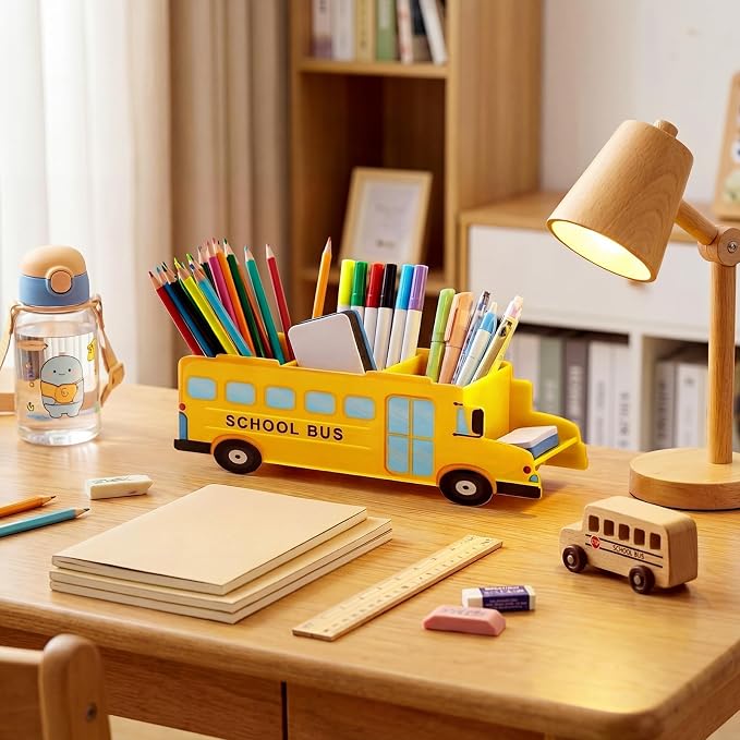 Magnetic Teacher Pencil Holder Gift Personalized Name Pen Holder for Whiteboard Magnetic DIY Teacher Desk Organizer Container Decor for Classroom School Office Supplies(Bus)