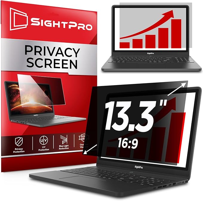 SightPro 13.3 Inch 16:9 Laptop Privacy Screen Filter - Computer Monitor Privacy Shield and Protector - High Clarity