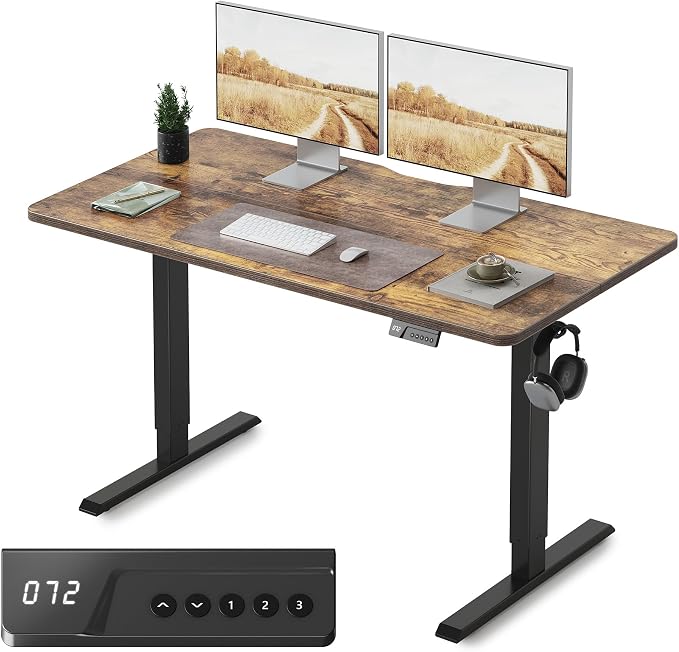 FEZIBO Electric Standing Desk, 55 × 24 Inches Height Adjustable, Sit and Stand Up, Home Office Computer Desk (Rustic Brown)