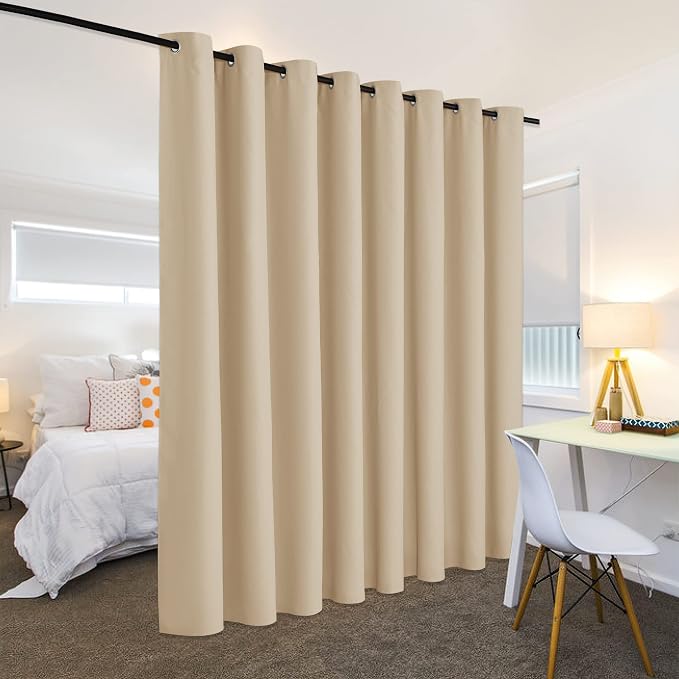 RYB HOME Extra Wide Curtains for Divider Room Separation Soundproof Temporary Door Curtains for Bedroom Closet Office Theatre Garage Living Room Privacy Drop Cloth, W 180 x L 84 inches, Cream Beige