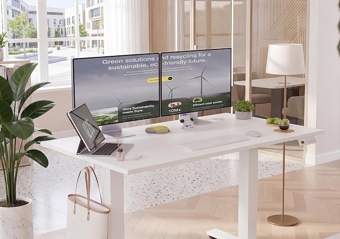 YDN Electric Standing Desk, 48x24 Inch, White | 3 Memory Presets, Cable Management, Adjustable Height, Sit Stand, Computer Workstation, Home Office