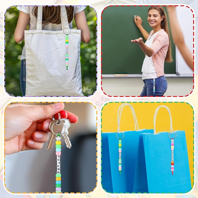 Suncalla 984 Pcs 24 Set Religious Keychain Craft Kit DIY Christian Congrats Back to School Gift Keychain Making Kit Adjustable Bead Letter Beads Cards String for Blessings Party Supply