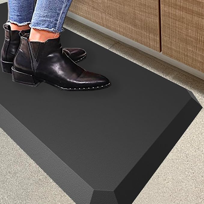 4/5 Inch Kitchen Mat Cushioned Anti Fatigue Rug Standing Desk Mats (Black) | High-density foam paired with wear-resistant leather surface, designed specifically for long-lasting comfort.