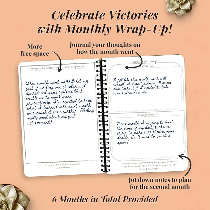 Pursuit Goal Journal - 6 Month Undated Productivity Planner for Goal Setting - Daily Planner, Weekly Planner, Monthly Planner, Notebook, 6x8.5inch (Purple)