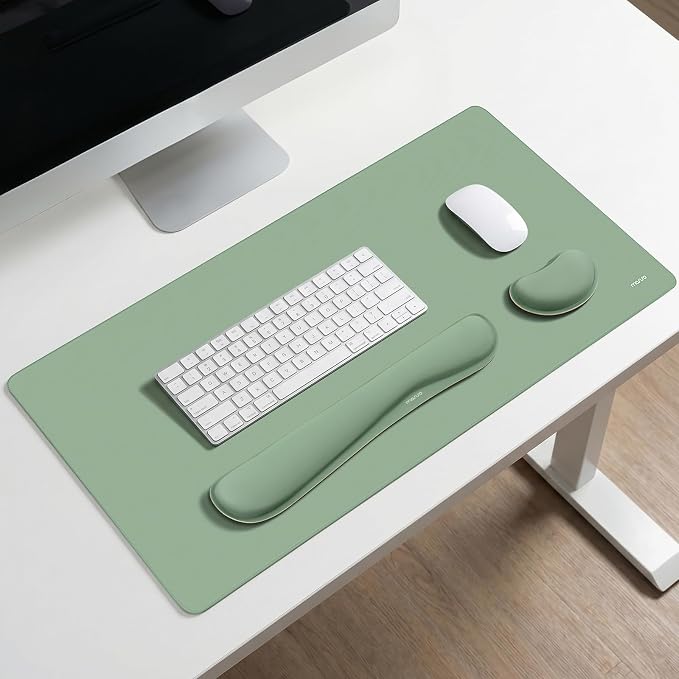 MOSISO Keyboard Mouse Pad Set, Gaming Mouse Pad&Keyboard Wrist Rest&Wrist Rest, Ergonomic Wristrests with Memory Foam Home Office Easy Typing Cushion Non-Slip Mousepad, Antique Green