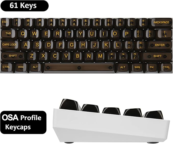 Guffercty kred 61 Keys Black Clear Keycap Set, Transparent Black Keycaps 60 Percent PC Material OSA Profile Only for 60% Keyboard(Obsidian-OSA)