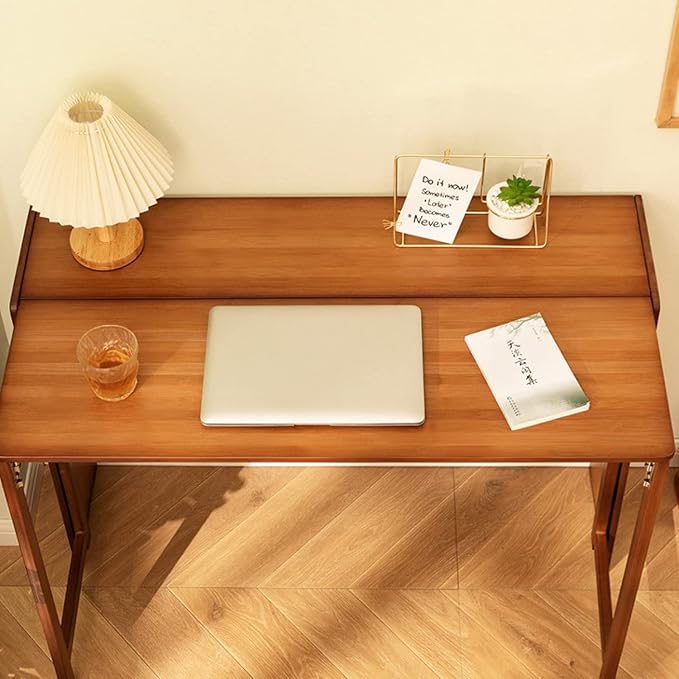 Modern Folding Computer Desk, Walnut, 39 Inch, Natural Bamboo