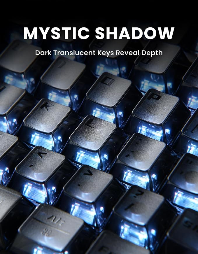 GravaStar Mercury K1 75% Wireless Gaming Keyboard, Aluminum Alloy Mechanical Keyboard with Knob, Hot Swappable, Linear Switches, Transparent Keycaps, RGB Backlit, 2.4GHz/BT5.0/USB【Stealth Black】