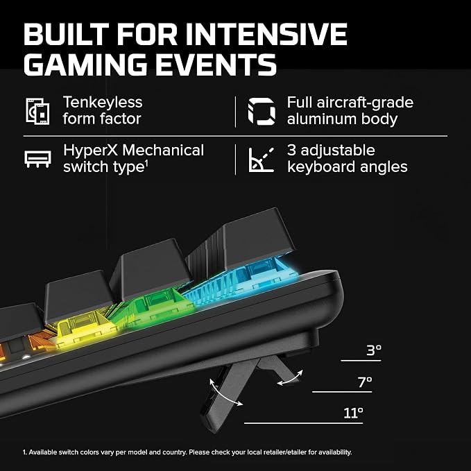 HyperX Alloy Origins Core Mechanical Gaming Keyboard PBT Keycaps Tenkeyless TKL Blue Switch Clicky LED RGB Backlight Playstation Xbox Licensed for PC, PS5, PS4, Xbox Series X|S, Xbox One, Desk Setup
