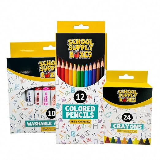 Elementary School Essentials Bundle | 1 Box - 91 Pieces per Box | School Supply Boxes - Back to School Essentials | Includes Binders, Folers, Notebooks, Filler Paper, Pencils, Notecards, Pens, & More
