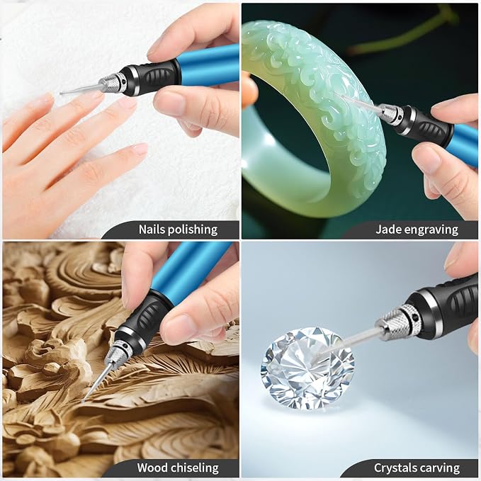 Engraving Pen, Ultimate Cordless Engraving Pen for Artists & DIYers - Engrave 60+ Surfaces - Beginner Friendly- 30 Bits & Mastery Guide (Blue)