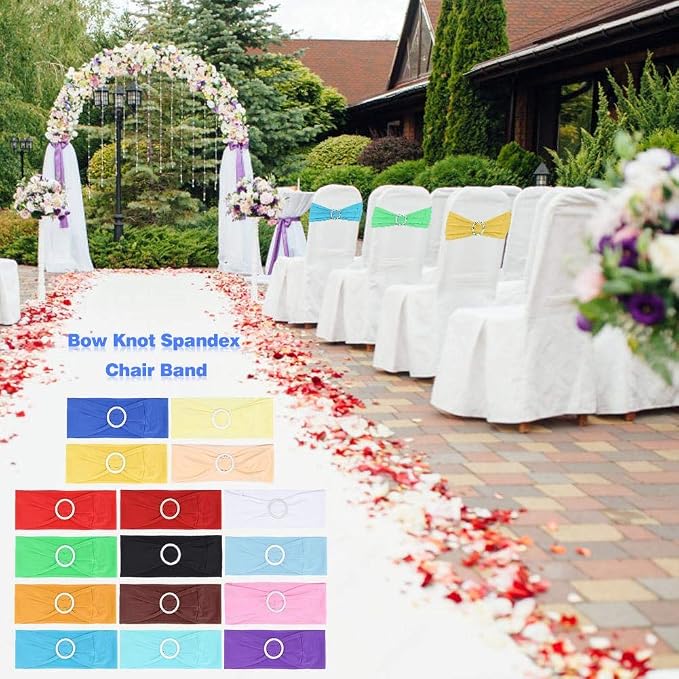 Tvoip 10PCS Chair Cover Stretch Band with Buckle Slider Sashes Bow Wedding Banquet Chair Decoration (Rose Red)