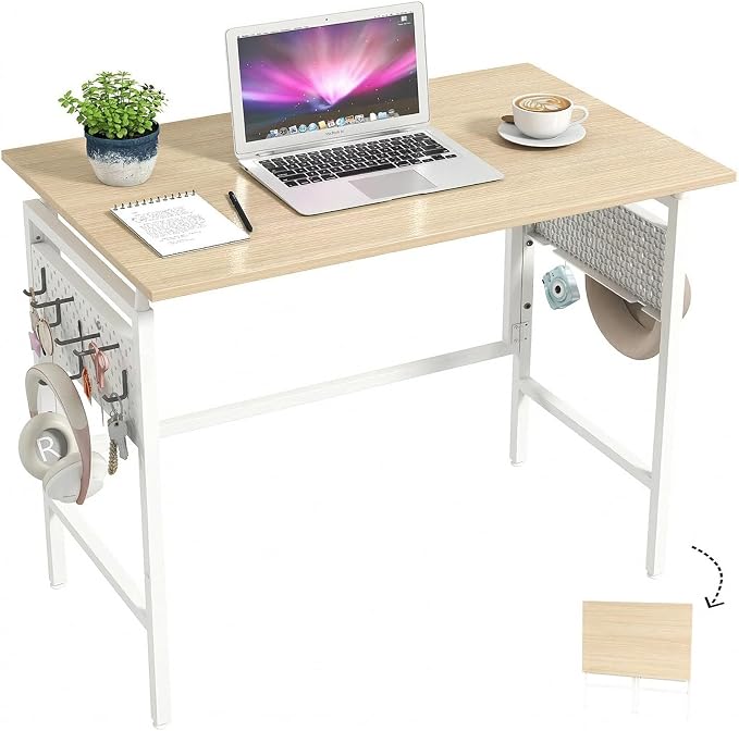 Hadulcet 31'' Foldable Desk, Small Desk with 2 Adjustable Pegboards, Computer Desk for Bedroom or Apartment, Portable Folding Desk for Home Office Work & RV, Folding Desks for Small Spaces, Oak