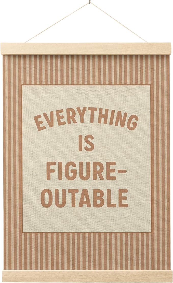 FGFK Everything Is Figureoutable Positive Affirmations Wall Art Poster Hanger Frame, Retro Warm Beige Inspirational Canvas Prints Framed Wall Decor for Office Classroom Home Bedroom, 12x16 Inch