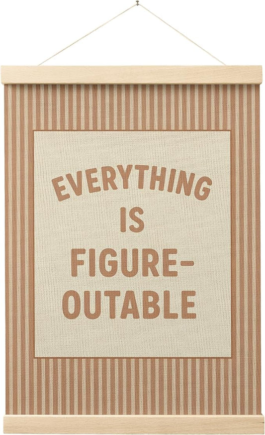 FGFK Everything Is Figureoutable Positive Affirmations Wall Art Poster Hanger Frame, Retro Warm Beige Inspirational Canvas Prints Framed Wall Decor for Office Classroom Home Bedroom, 12x16 Inch