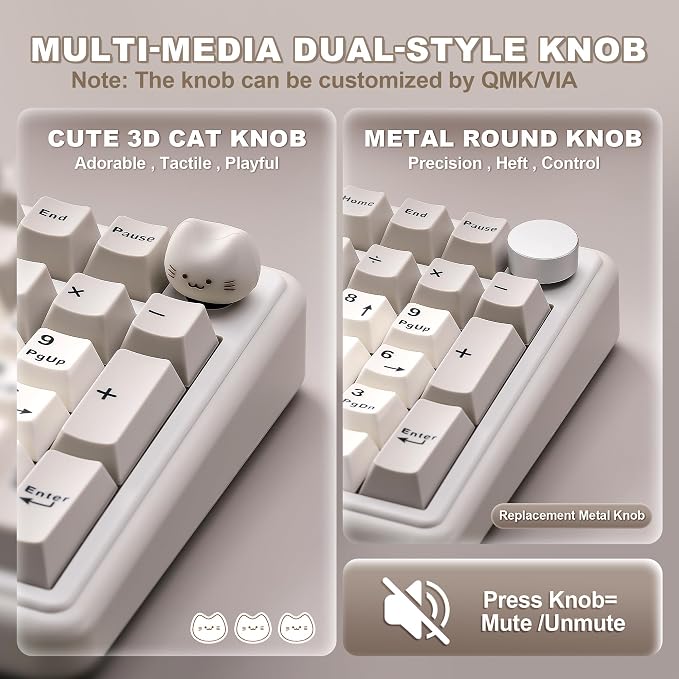 YUNZII B98 PRO QMK/VIA Wireless Mechanical Gaming Keyboard,96% Layout with Numpad and Cute Cat Knob, BT/2.4G/USB-C,Linear Switch Hot Swap Gasket,RGB for Win/Mac (Beige, Milk V2 Linear Switch)