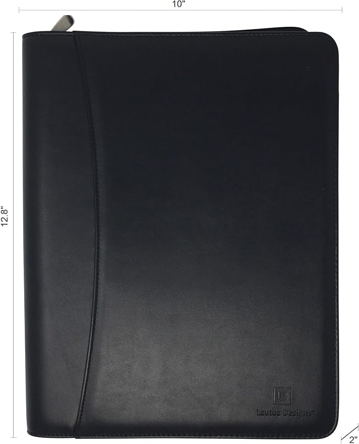 Customized Black Zippered Portfolio Binder - Engraved PU Leather Business Portfolio Organizer - Padfolio for Men & Women with US Letter Notepad, 10.5 Inch Tablet Pocket & Gift Box by Lautus Designs