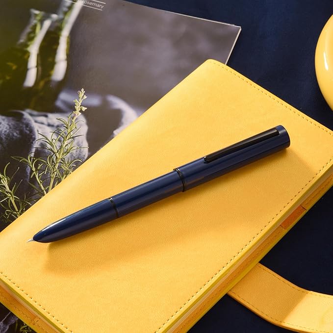 HONG DIAN C1 Fountain Pen Fine Nib, Dark Blue & Classic Retro Design Metal Pen with Ink Converter