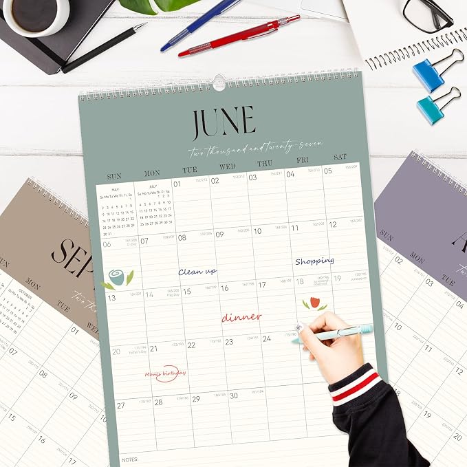 GuassLee Large Wall Calendar 2026-2027,22"x 15" Vertical Jumbo Desktop/Wall Calendar from Jun. 2026 to Dec. 2027,19-Month Hanging Planner with Julian Date for Office Home Organizing