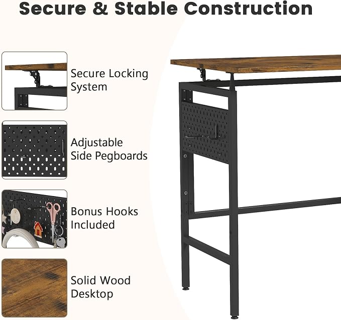 Hadulcet 31'' Foldable Computer Desk, Small Desk with Movable Pegboard Panels, Folding Desk with Storage, Portable Computer Desk for Study Room & Office & RV, for Small Spaces, Rustic Brown