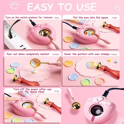 MONVICT 732 Pcs Wax Seal Stamp Kit with Pink Gift Box, Electric Wax Seal Warmer, Sealing Beads, Stamp, Spoon, Pens, Envelopes, Tweezers Gift for Kids Girls Crafter DIY