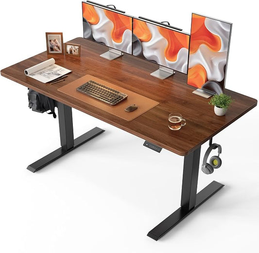 CubiCubi 55 x 28 Inch Large One-Piece Standing Desk, Adjustable Height Electric Computer Home Office Sit Stand up Whole Board Workstation, with Memory Presets, Headphone Hook, Black Walnut
