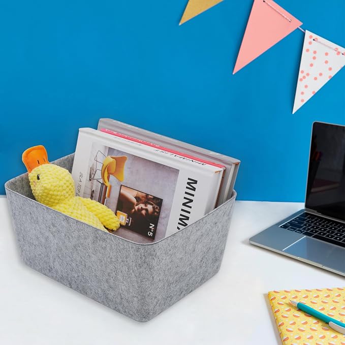 Felt Storage Bin Wide Deep Drawer Organizer Caddy Minimal Box Gray