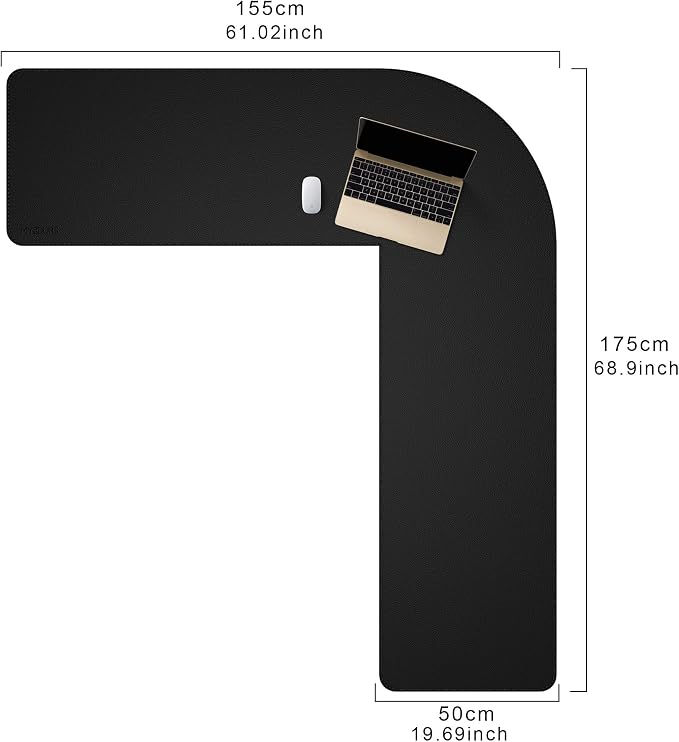Mydours 57" x 57" x 20" L Shaped Desk Pad (Black), Extra Large Dual-Sided PU Leather Corner Desk Mat Protector for Home Office Computer Gaming