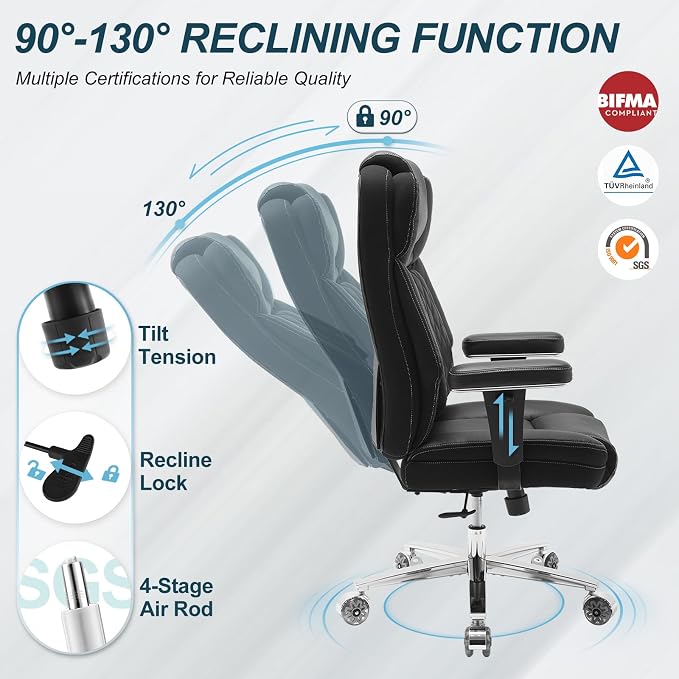 Big and Tall Office Chair 650lbs,Heavy Duty Office Chairs with Dual Rubber Wheels,Extra Wide Desk Chair,Adjustable Ergonomic Lumbar Support,High Back Rocking Computer Chair for Heavy People