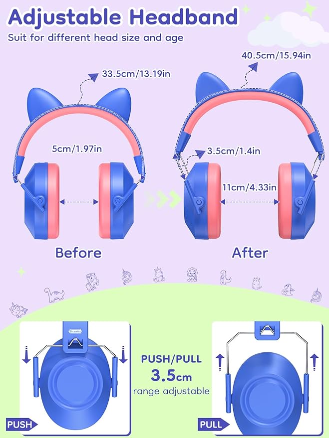 Noise Cancelling Headphones for Kids, SNR 32dB Kids Hearing Protection Earmuffs for Noise Reduction, Head Band Adjustable Ear Muffs for Autism Sensory, Outdoor Activity 2Pack Pink+Blue
