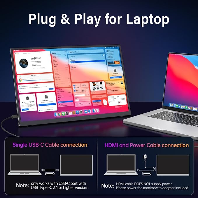 18.5 Inch Portable Monitor 100Hz FHD USB-C HDMI Travel Monitor Second Screen Display Extender with Built-in Kickstand, VESA & Speakers, Eye Care HDR Gaming Monitor for Laptop, PC, PS5, Xbox