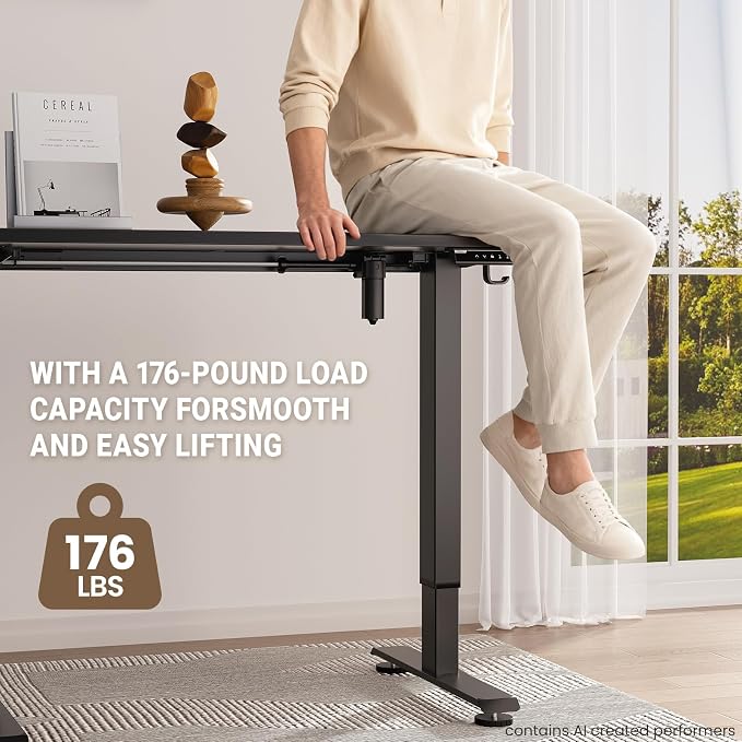 Veken 47.2" Standing Desk, Adjustable Height Office Desk with Wood Desktop, Computer Table for Home Work, Study and Gaming, Small Spaces, Modern Furniture, Black | Height Adjustable Sit Stand Up Computer Tables for Home Office, Study and Writing, Suit ...