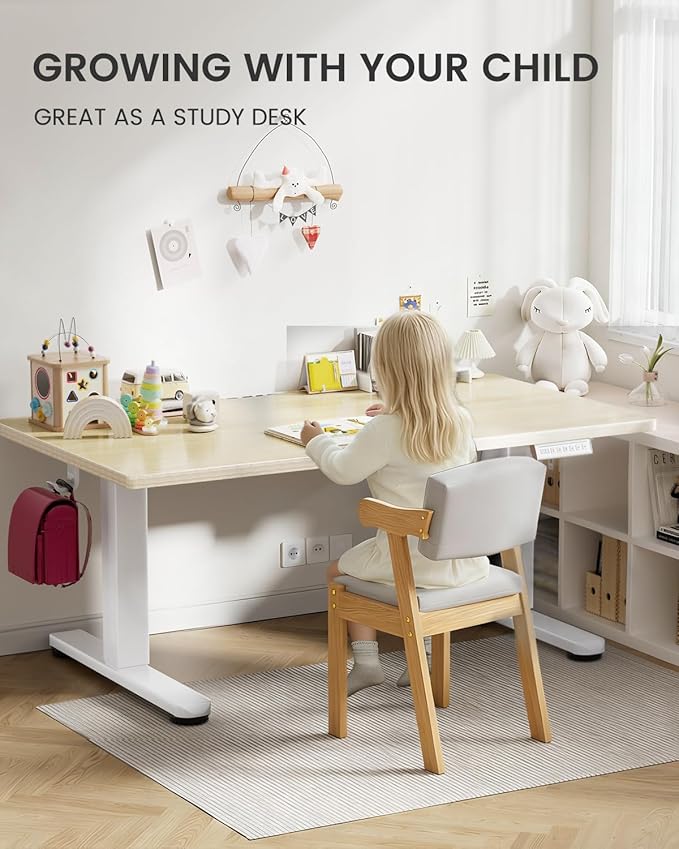 ErGear Low Height Adjustable Desk, Lifts 18.9-28.4 Inches, 48 X 24 Inches Electric Standing Desk for Kids, 4 Height Memory Settings & Storage Hooks, Home Office Computer Table & Study Desk, Natural