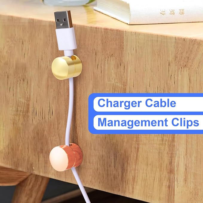 SmallCat 3 Sets Charger Holders for Cords, Adjustable Cable Anchor Holders, Adhesive Metal Cord Clips, Cable Management Wire Organizers for Desk, Office, Nightstand - Gold, Red Bronze, Rose Gold