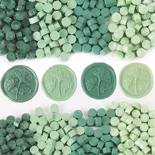 Pine Green Wax Seal Beads, 4 Colors Pine Green/Olive Green/Dark Green/Pale Green Sealing Wax Beads Set for Stamp Seals, Decor for Envelope Letter Wedding Invitation(Green Mix)