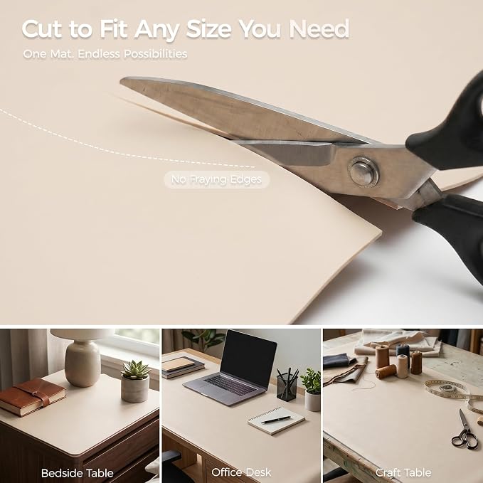 1.6mm Thick Leather 18x84 Inch Non-Slip Mat, Waterproof Countertop Protector, Extra Long Kitchen Counter/Dining Table Protector, Creamy White