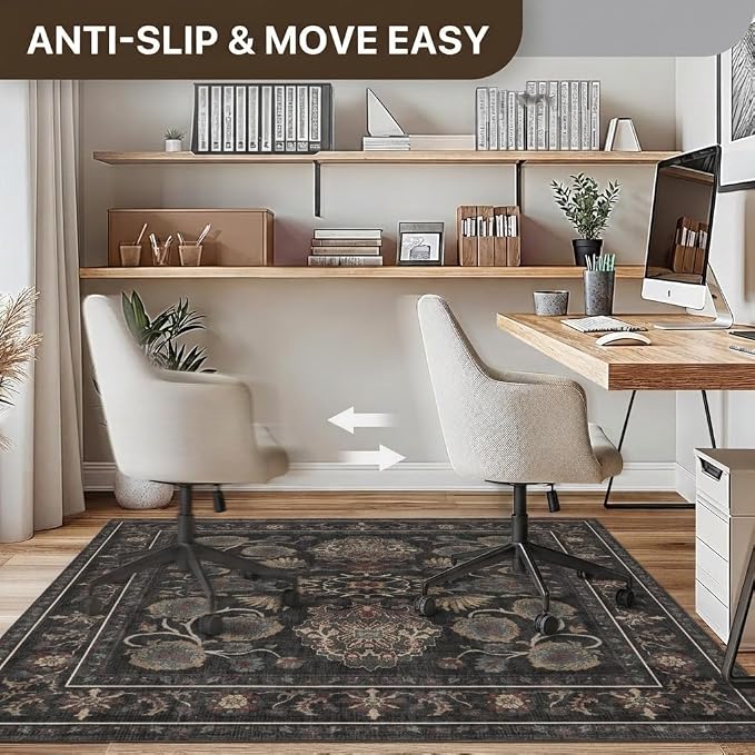 36"x60" Office Chair Mat for Hardwood Tile Floor, Under Desk Carpet Protector for Rolling Computer Chair Mat, Machine Washable Area Rug, Anti-Slip 1/5" Thick Low Pile Thin Vinyl Floor Mat, Charcoal