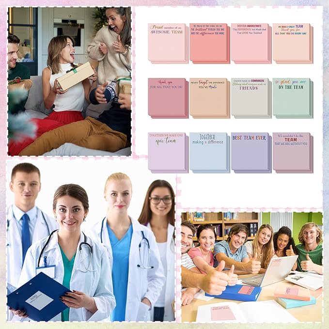 Yinder 24 Pcs Inspirational Sticky Notes Thank You Gift Motivational Sticky Note Pad Employee Appreciation Gift Bulk for Staff Coworker Teacher Nurse Office Groups 3 x 3'' (Team,Aesthetics)