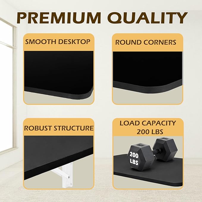 Laundry Folding Table, 40'' x 20'' Wooden Wall Mount Desk, Laundry Table for Folding Clothes, 40'' Length (Black Color)
