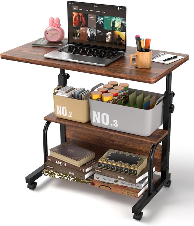 Laptop Desk Adjustable Desk Small Standing Desk Home Office Desks for Small Spaces Portable Desks Table for Bedrooms,Mobile Rolling Computer Work Desks on Wheels