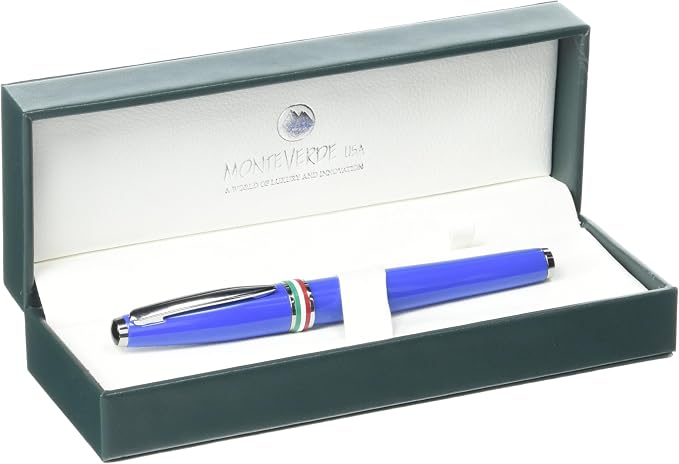 Monteverde USA Aldo Domani Italia Fountain Pen Exotic Blue - Fine Nib - Luxury Writing Pen - Italian Design - JoWo Stainless Steel Nib - Smooth Ink Flow - Refillable - Gift Box Included