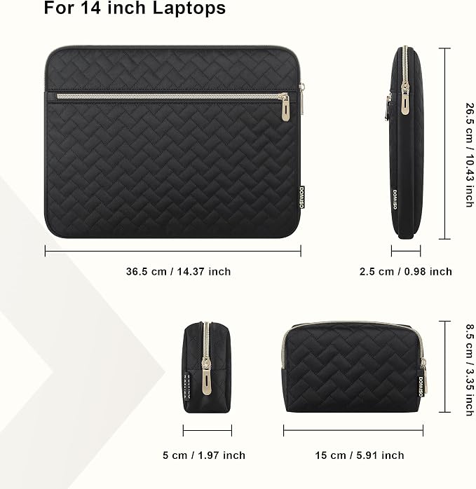 DOMISO 14 inch Laptop Sleeve for MacBook Air/Pro 14 inch MacBook Pro 14 Case Compatible with MacBook Pro 14 inch M4 M3 Protective Computer Sleeve 14 inch Laptop with Small Case, Black