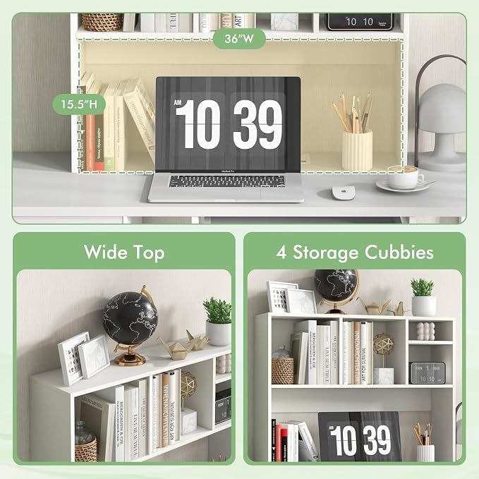 Tangkula Desktop Bookshelf, Countertop Storage Hutch with 4 Shelves for Computer Desk, Desktop 2-Tier Display Rack, Multipurpose Wood Desktop Hutch Storage Organizer for Dorm Office Home (White)